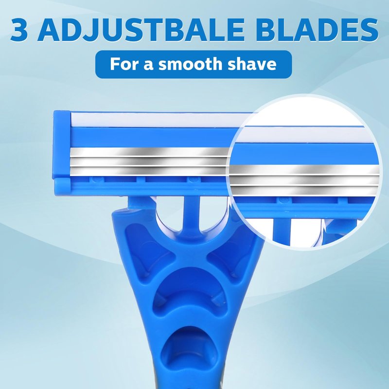 Leriton 50 Pcs Three Blade Disposable Razors for Men Bulk Men's 3 Blade Sensitive Skin Razor for Comfortable Shave