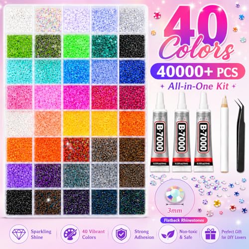 Complete 40 Colors Bedazzling Kit with 40000 Rhinestones & Tools