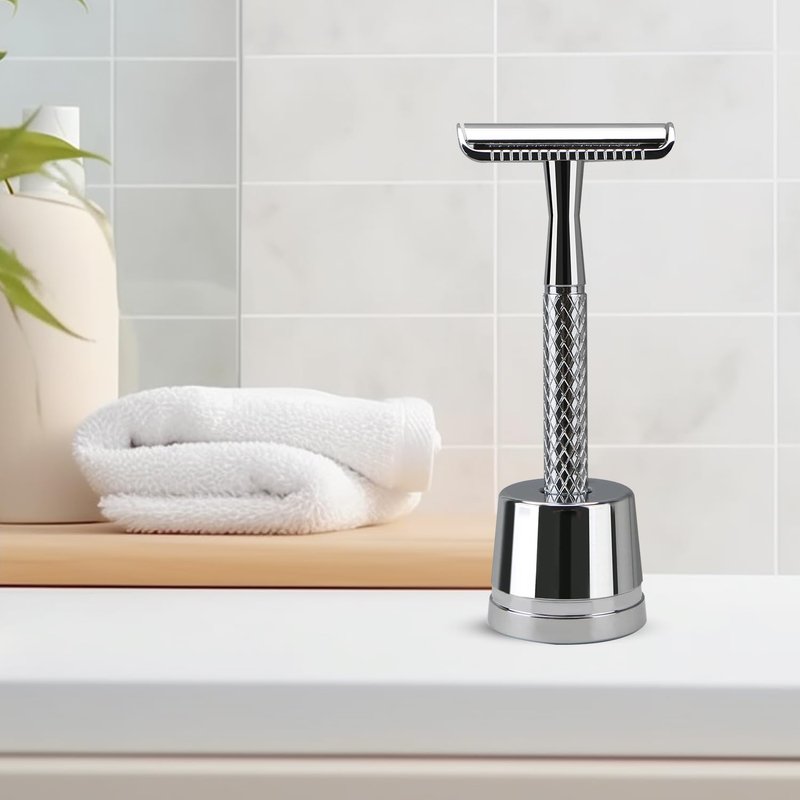THURLADY Safety Razor Stand, Safety Razor Holder (Bright Silver)