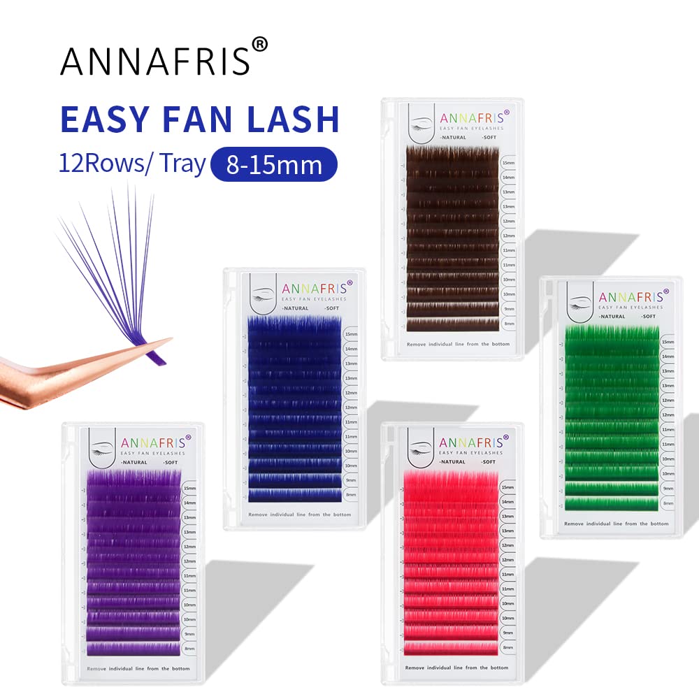 Colored Eyelash Extension Easy Fan Purple 0.07 C Curl 8-15mm Mixed Volume Lash Extension Individual False Eye Lashes With Color By ANNAFRIS (Easy Fan Purple,0.07 C 8-15mm Mix)