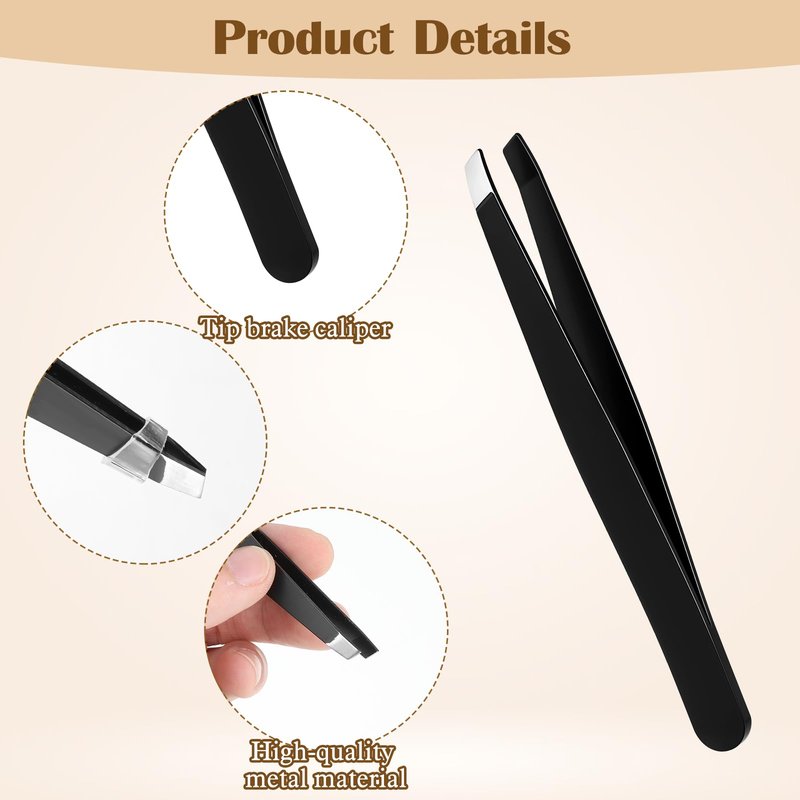 Tweezers for Eyebrows, 12 Pcs Eyebrow Tweezers Set Stainless Steel Slant Tip Tweezer Bulk Brow Tweezer for Women Men Facial Hair, Black