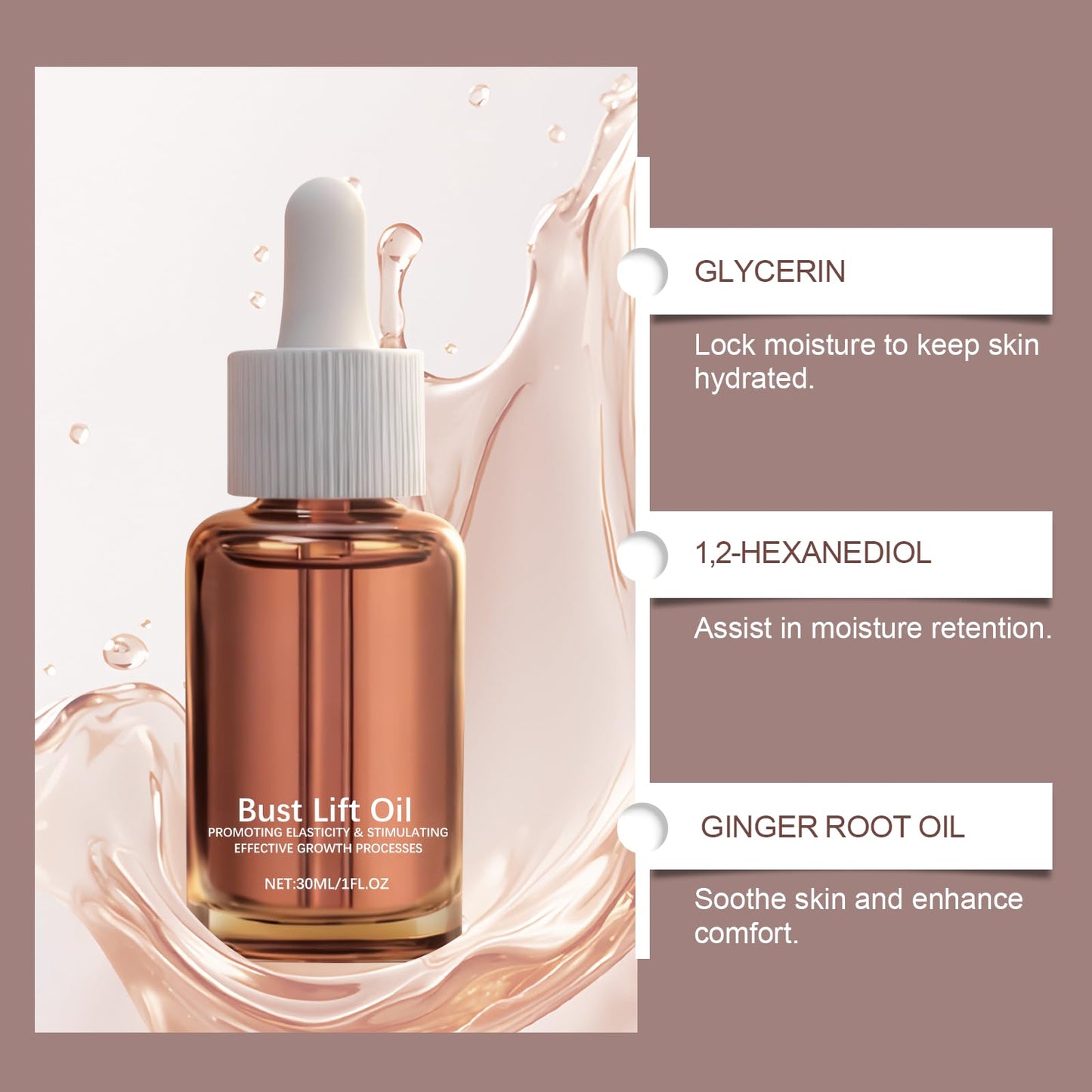 KunMan Bust Lift Oil, Breast Plump Oil, Lightweight & No-Greasy, Lift, Firm & Plum Naturally, for All Skin Types, 1Fl.oz