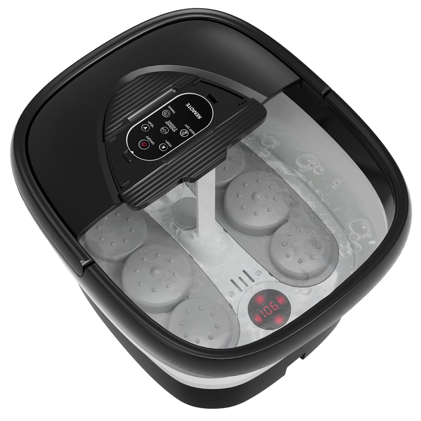 Collapsible Foot Spa - Heated Foot Bath Massager with Remote & 24 Shiatsu Massage Balls | Soothing Hot/Cold Water Soaking