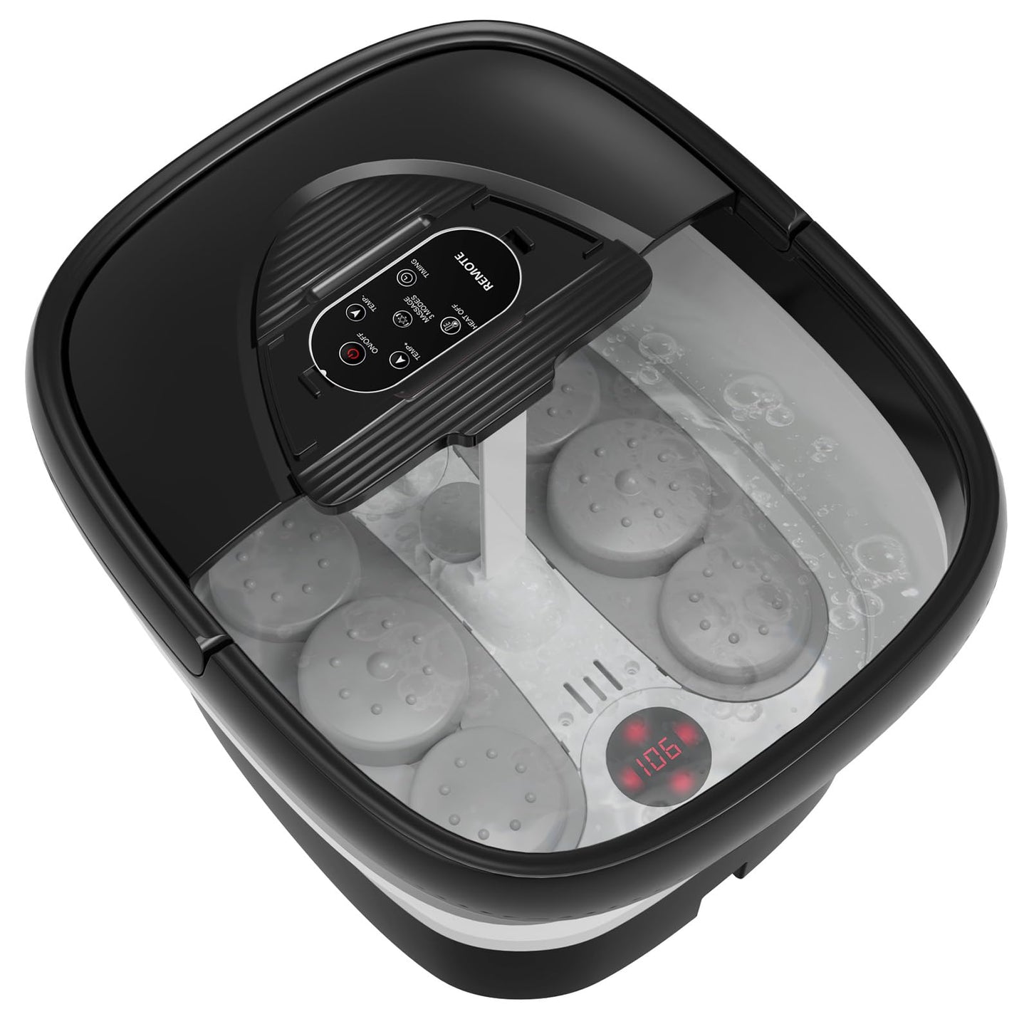 Collapsible Foot Spa with Heat and Remote, Heated Foot Bath Massager with Timer, and 24 Motorized Shiatsu Massage Balls, Foot Soaking Tub Supports Hot/Cold Water Soaking