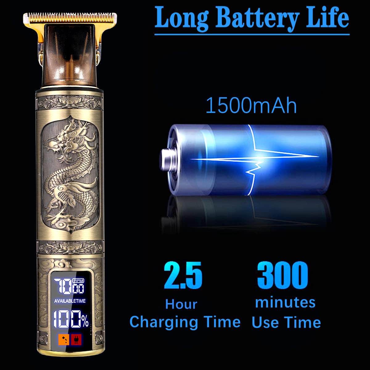 JAVENYIMAN Professional Hair Trimmer for Men,T-Blade Zero Gapped Cordless Edger Clipper Cutting Rechargeable Liners Electric Beard Shaver with LED Display (Gold)