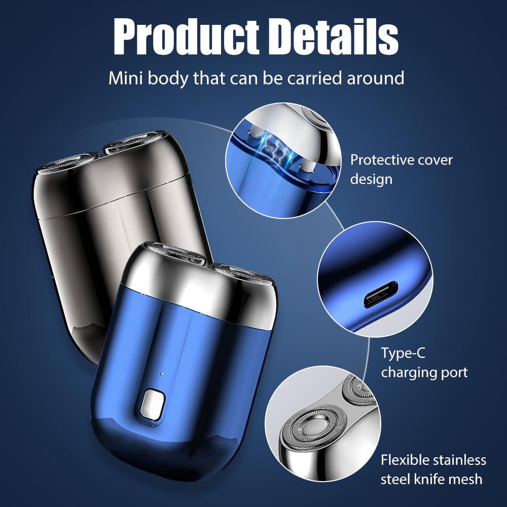 Electric Mini Portable Razor, 2026 New 2 in 1 Model Mini Dual-Head Electric Shaver, Rechargeable Waterproof Compact Electric Shaver for Men (Blue)