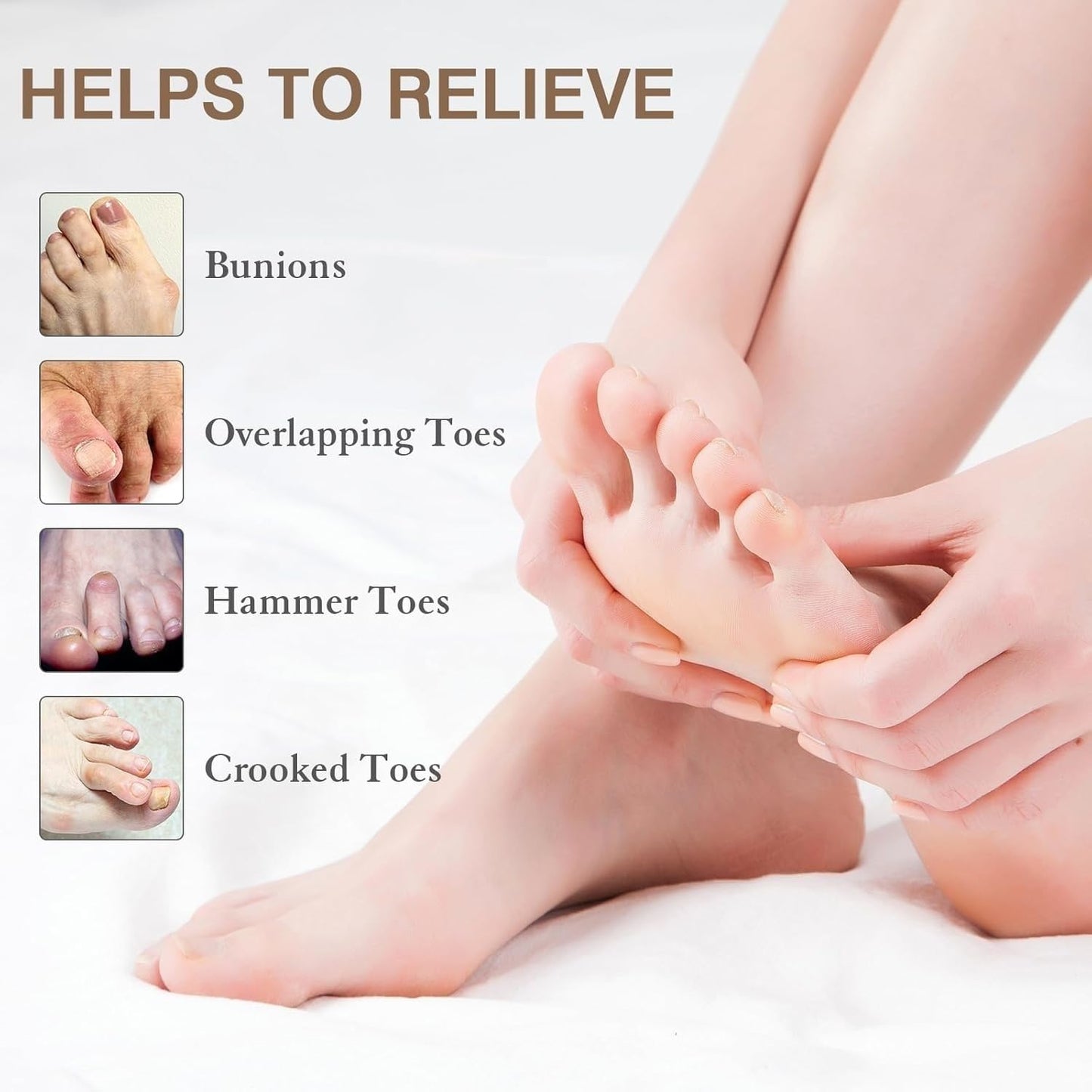 sundpik 2PCS Toe Spacers for Women and Men, Toe Separators for Pedicure, Bunion Corrector, Hammer Toe Straightener, Plantar Fasciitis, Toe Spreaders for Foot Pain Relief and Foot Health. (2, Beige)