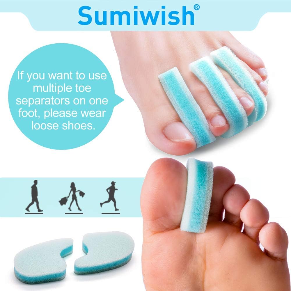Foam Toe Separators - 10 Pack Breathable Toe Spacers for Pain Relief | Overlapping Toes Corrector - Blue