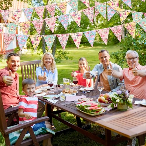 Faccito 49 Ft Floral Paper Bunting Banner for Tea Parties