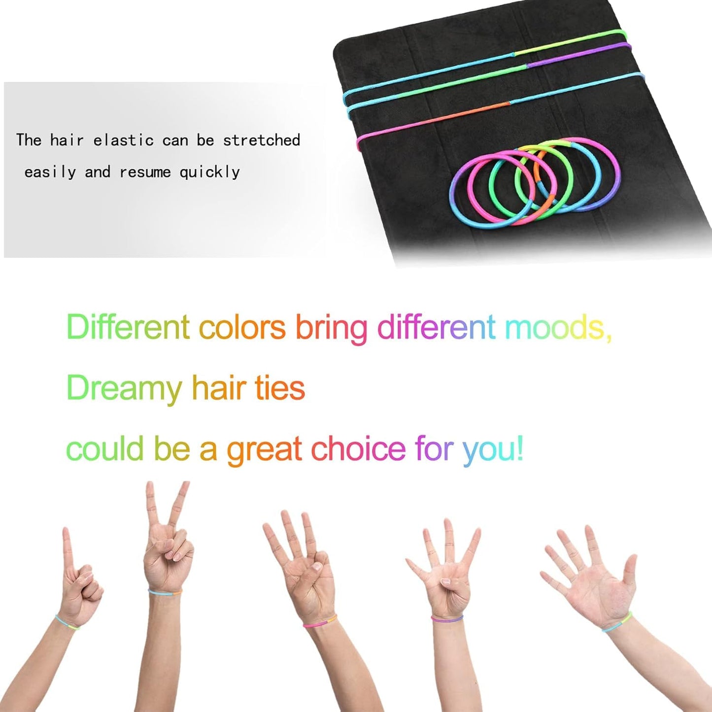 Seamless Elastic Hair Ties - 50 Multicolor Ponytail Holders | No Crease, Snag-Free Design for Travel (4mm)