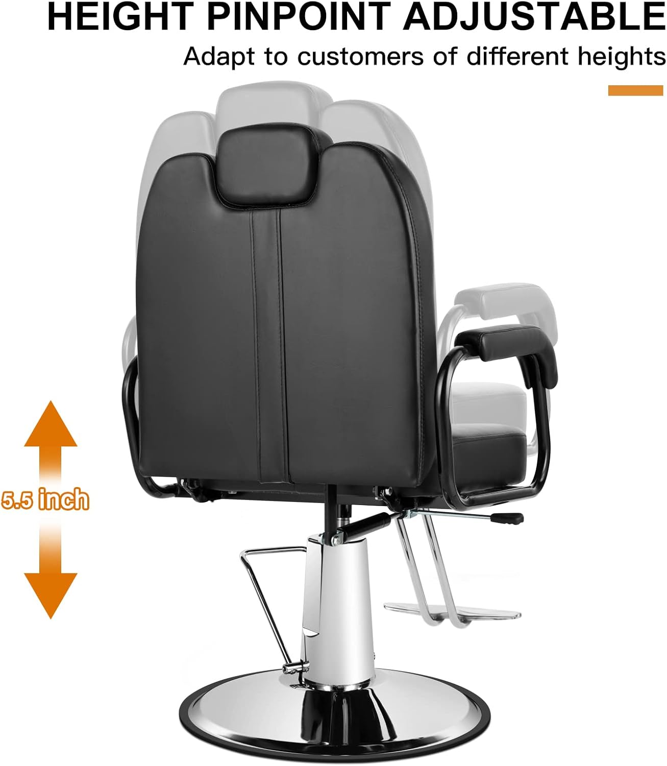 Heavy Duty Hydraulic Barber Chair - Extra Wide Reclining Salon Furniture | Black
