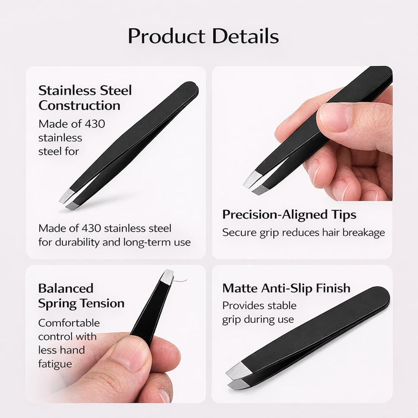 Precision Tweezers Set - Stainless Steel Eyebrow & Ingrown Hair Removal Kit | 4 Pcs Professional Grooming Tools with Travel Case