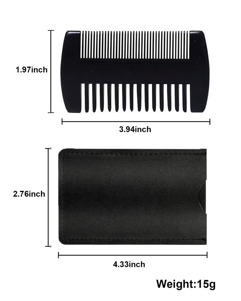 4 Pack Double-Sided Pocket Comb, Wooden Dual Action Beard and Mustache Comb Set with Leather Cases for Beards and Mustaches, Everyday Styling Comb For Detangling Knots (Rosewood)