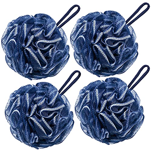 VANZAVANZU Bath Loofah Set of 4 Large 80g Mesh Shower Sponges Navy Blue