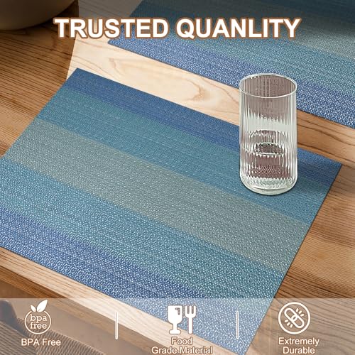 BETEAM Set of 4 Woven Vinyl Placemats - Washable, Durable Table Mats