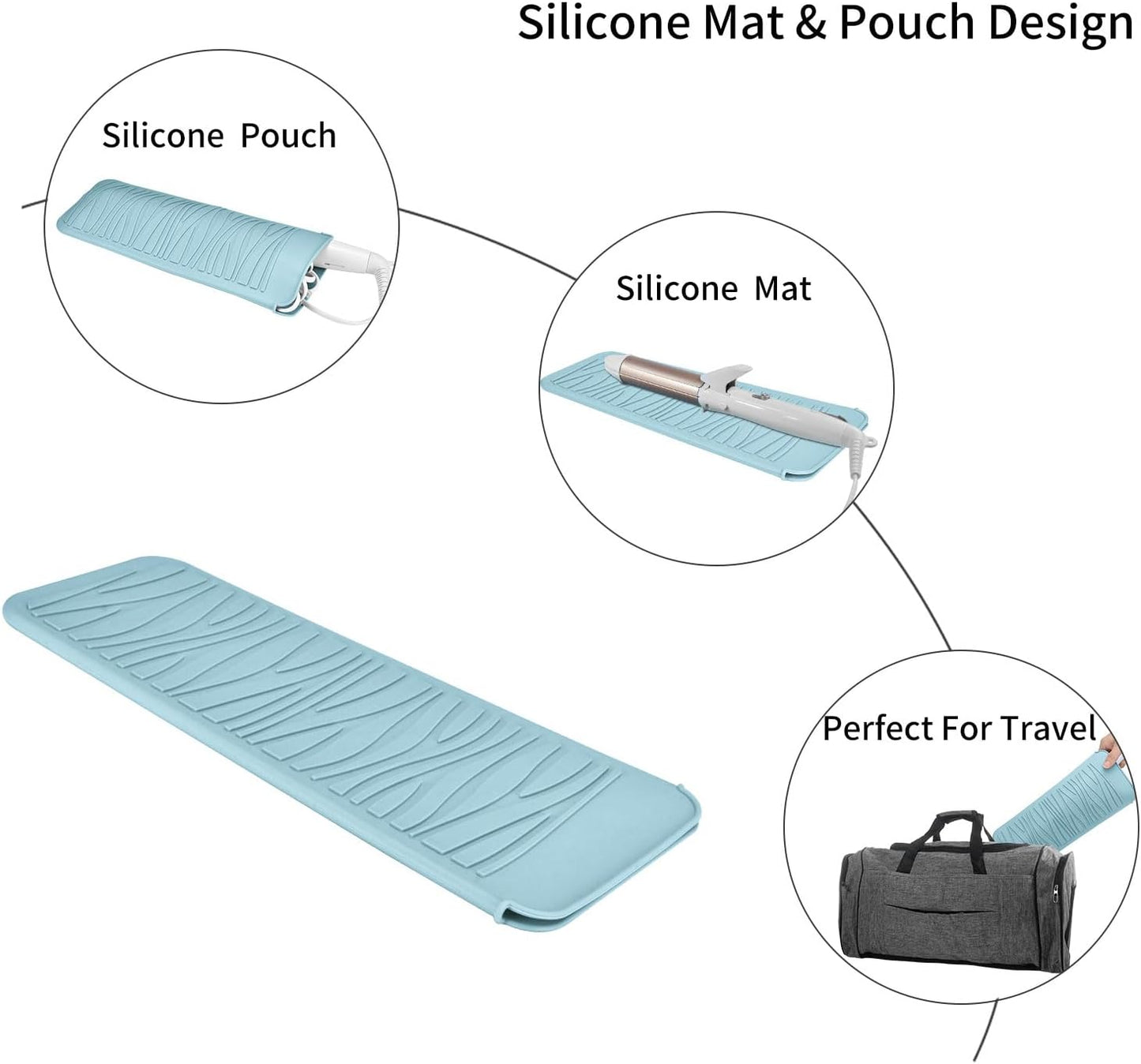 Silicone Heat Resistant Mat for Hair Styling Tools - Grey Flat Pouch | 11 x 5.3 Inches, 480°F
