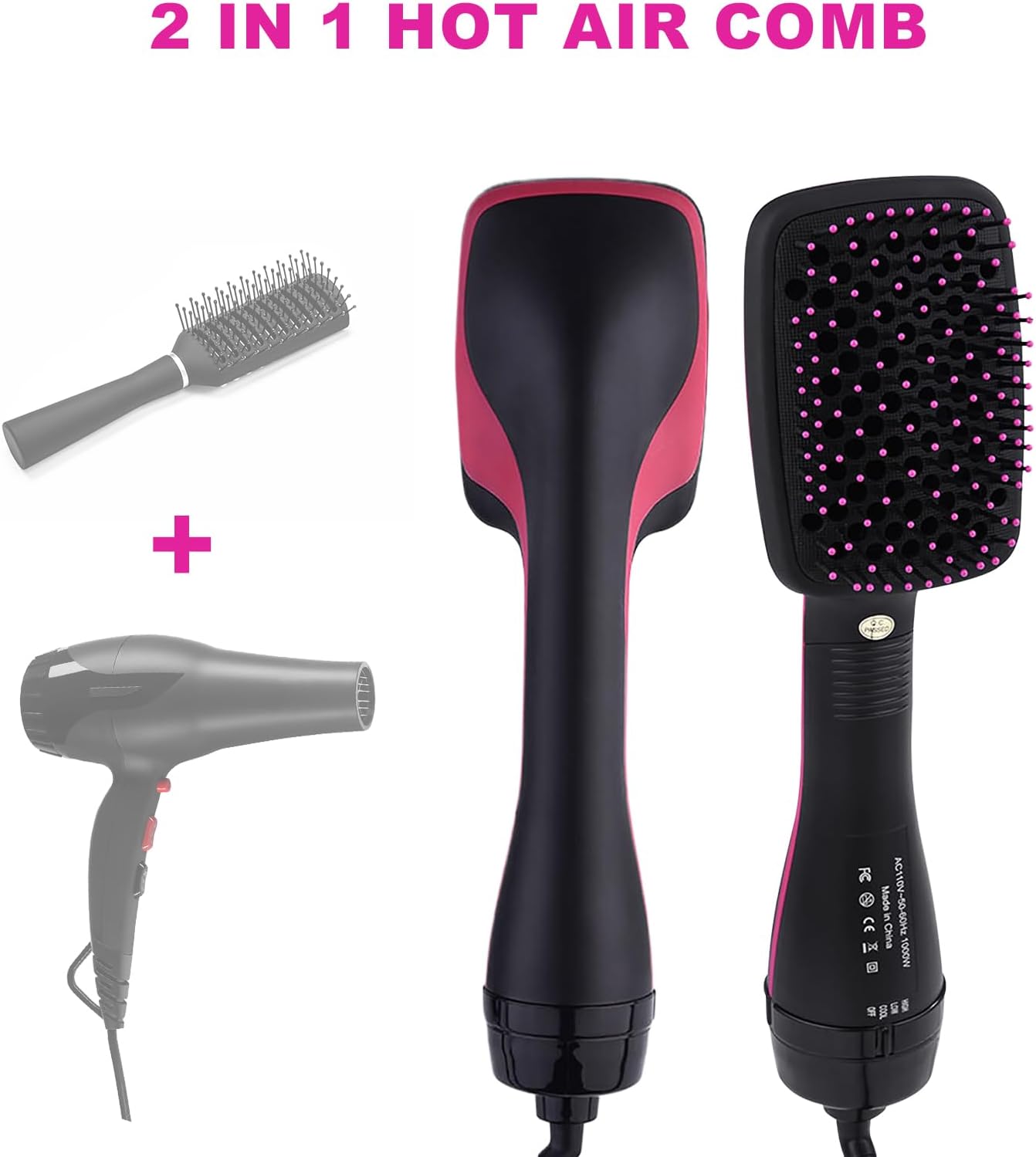 2 in 1 Hair Dryer & Styler - One Step Brush Straightener with Negative Ion Technology | Electric Hot Air Comb