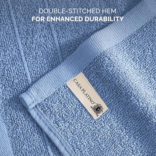 Casa Platino 100% Cotton Wash Cloths - 6 Pack, Cerulean Blue, 13x13