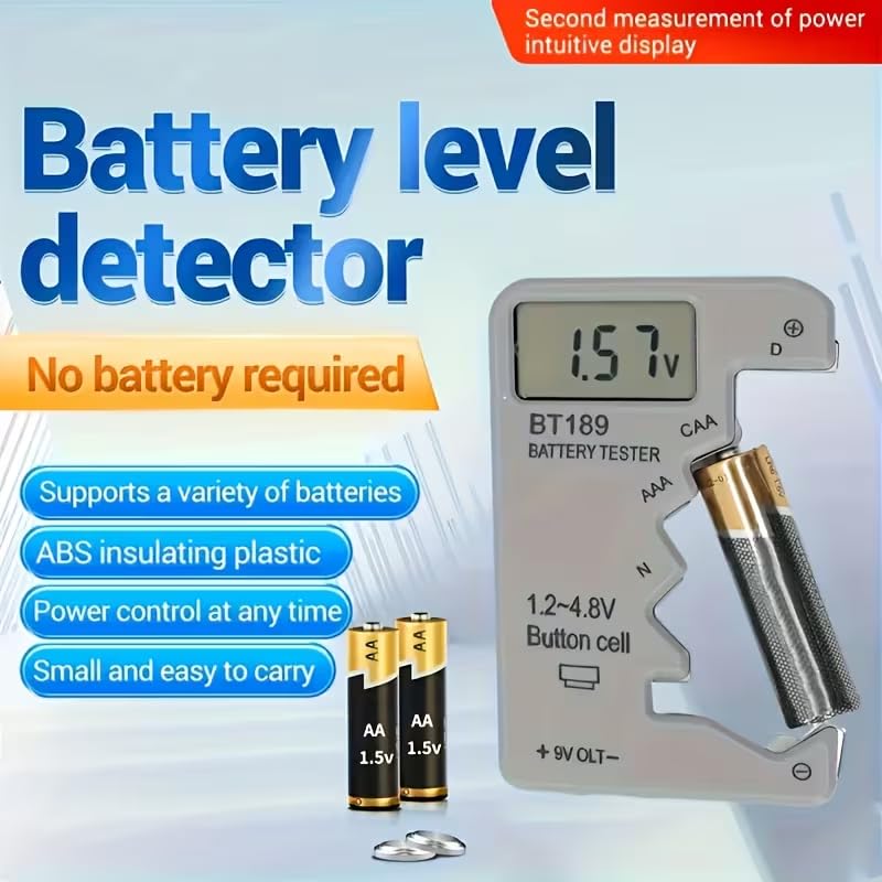 Digital Battery Tester - LCD Display Battery Capacity Checker for AA, AAA, C, D, 9V, Button Cell Batteries | Portable Power Test Tool