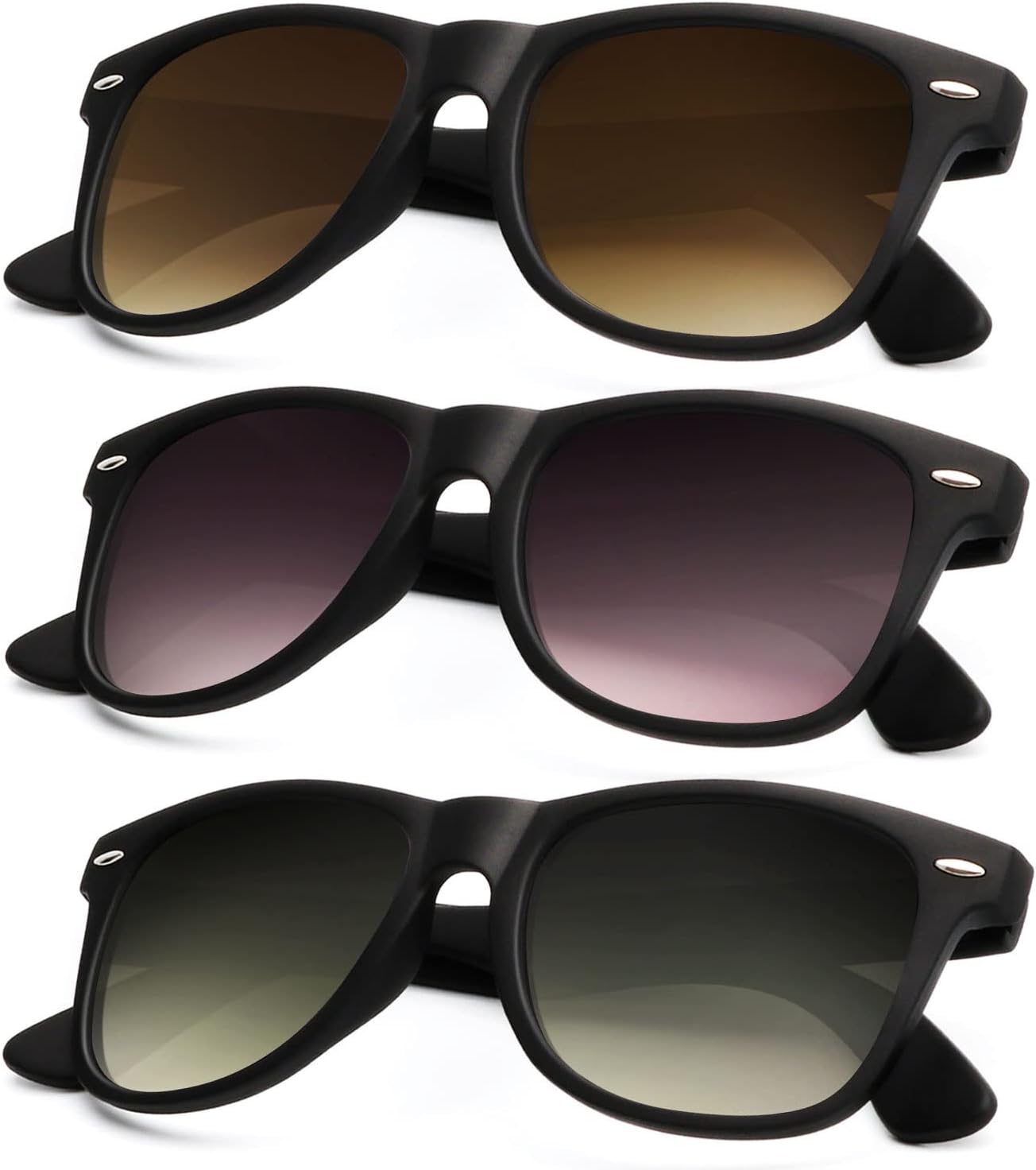 KALIYADI Polarized Sunglasses - Matte Finish, UV Blocking, Color Mirror Lenses | 3-Pack for Men & Women