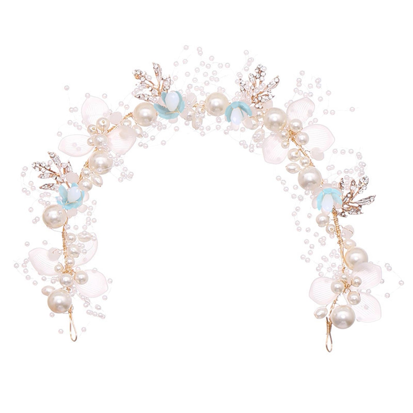 KAYZON Flower Girl Headpiece - Princess Pearl Headband for Wedding and Special Occasions, White Floral Bridal Hairband for Girls and Women