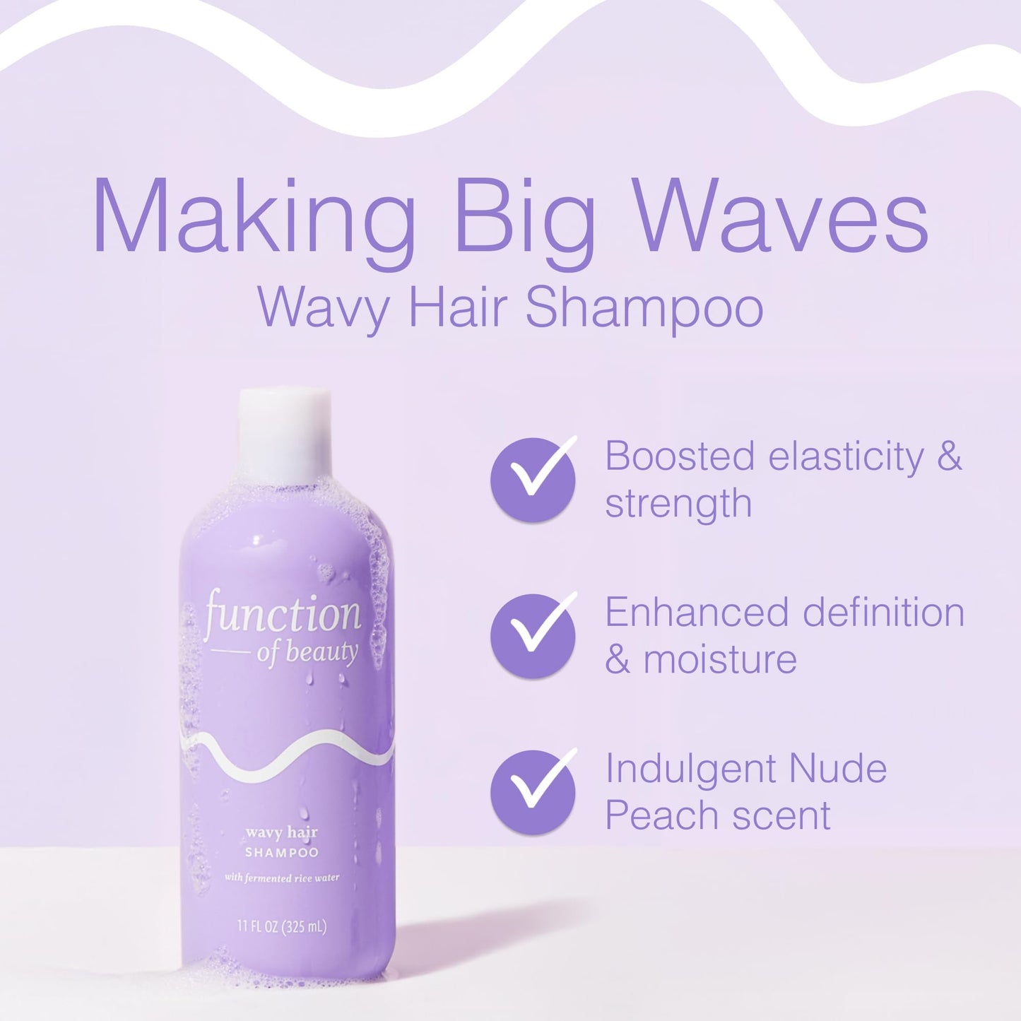 Function of Beauty Wavy Hair Shampoo - Sulfate-Free Shampoo for Natural & Defined Wavy Texture - Lightweight, Anti-Frizz, & Strengthening with Fermented Rice Water - Hair Care Products