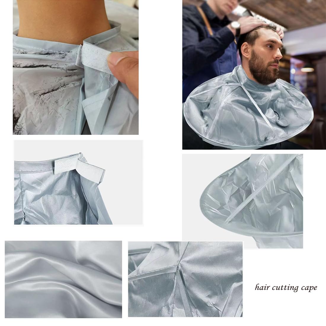 Hair Cutting Capes for Men, Umbrella Barber Cloak Cape for Home & Salon Use, Anti-static, Adjustable Neck Size (White)