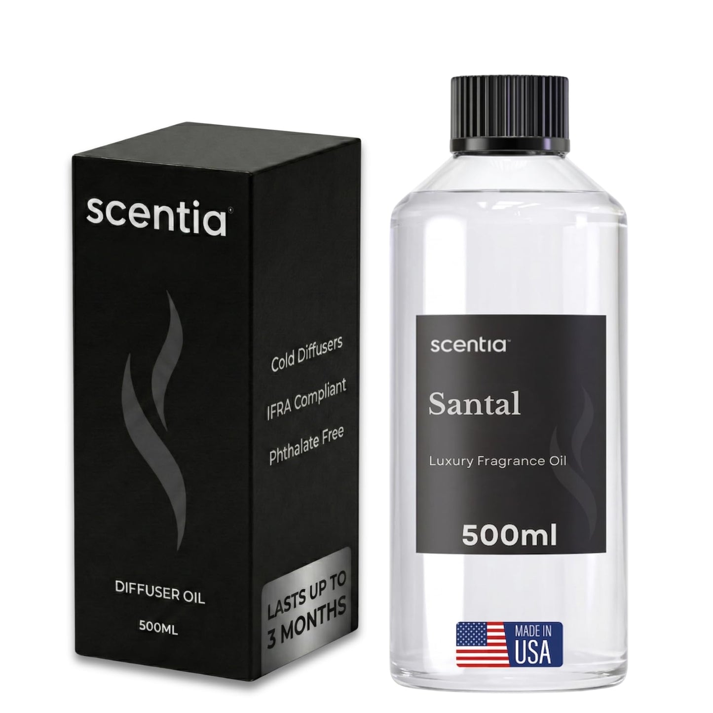 Scentia Santal Diffuser Oil 500ml – Luxury Santal-Inspired Oil – Cedarwood, Amber, Musk, Vanilla – Essential Oil Blend for Large Rooms, Cold-Air Diffusers, HVAC & Ultrasonic, Thanksgiving Gift