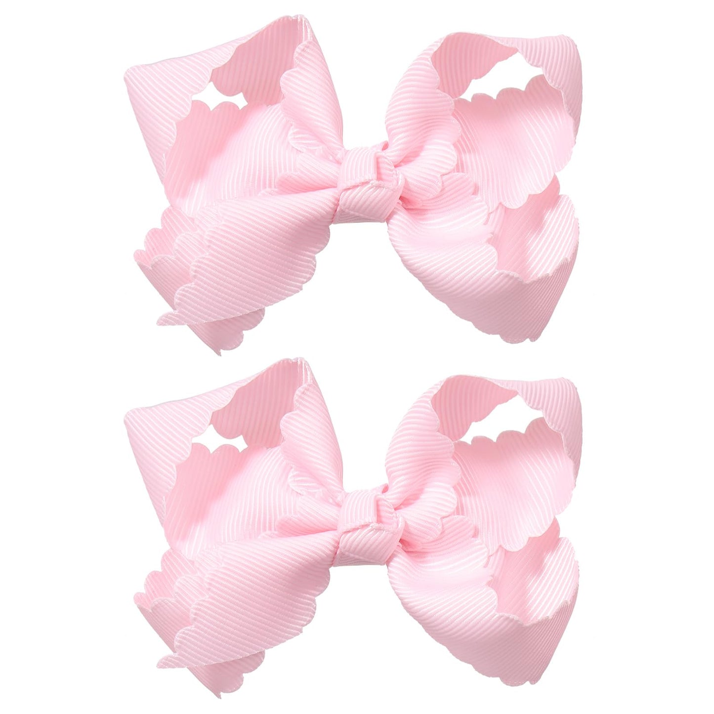 Pink Grosgrain Ribbon Scalloped Hair Bows for Girls,2Pcs 3" Small Cute Dressy Bow Alligator Clips,Valentines Birthday Party Decor Accessories Gift for Toddlers Teens Baby School Kids