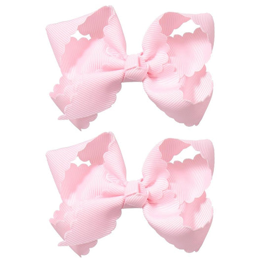 Pink Grosgrain Ribbon Scalloped Hair Bows for Girls,2Pcs 3" Small Cute Dressy Bow Alligator Clips,Valentines Birthday Party Decor Accessories Gift for Toddlers Teens Baby School Kids