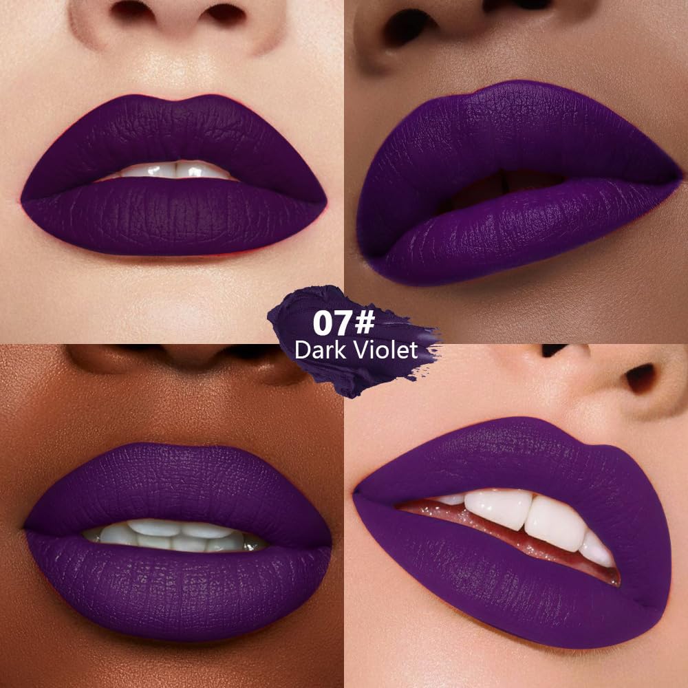 HHLTOH Dark Purple Matte Lipstick - Lip Crayon & Face Paint Stick for Women, Smooth Pigmented for Everyday Halloween Birthday Party Wear, Younger-Looking Lip Makeup, Labial para fiesta de disfraces 07