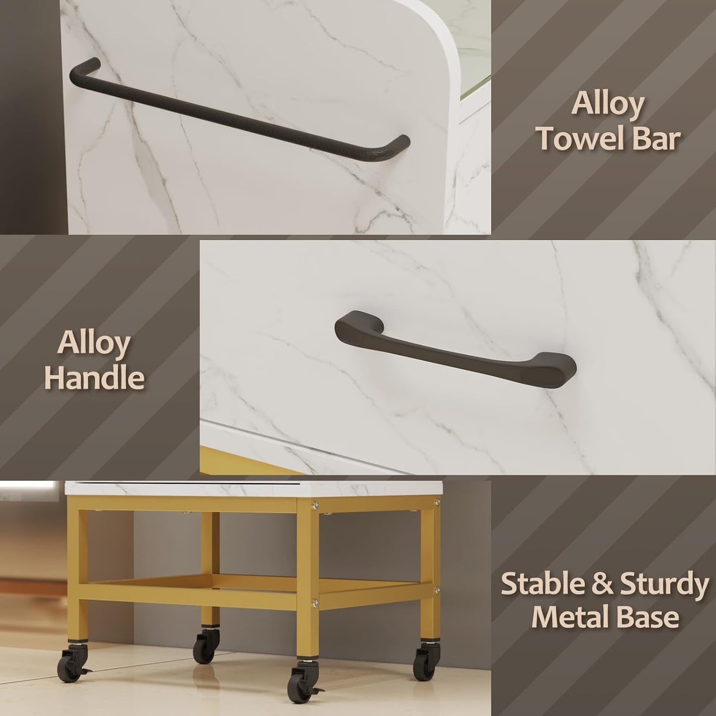 Salon Storage Trolley Cart - Rolling Barber Station with Toughened Glass Top & Lockable Wheels | White Marble Finish