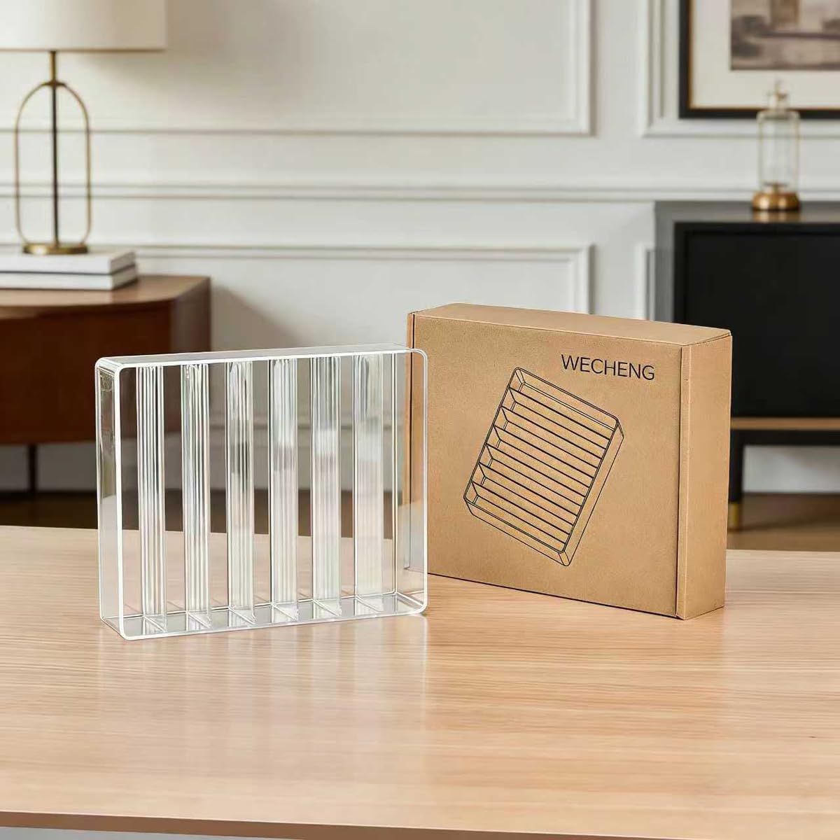 WECHENG Clear Acrylic Makeup Organizer for Eyeshadow Makeup Palette Organizer, 7 Slots Cosmetic Organizer for Vanity Countertop & Drawer, Fits Palettes Blushes Lipstick or Other Small Items