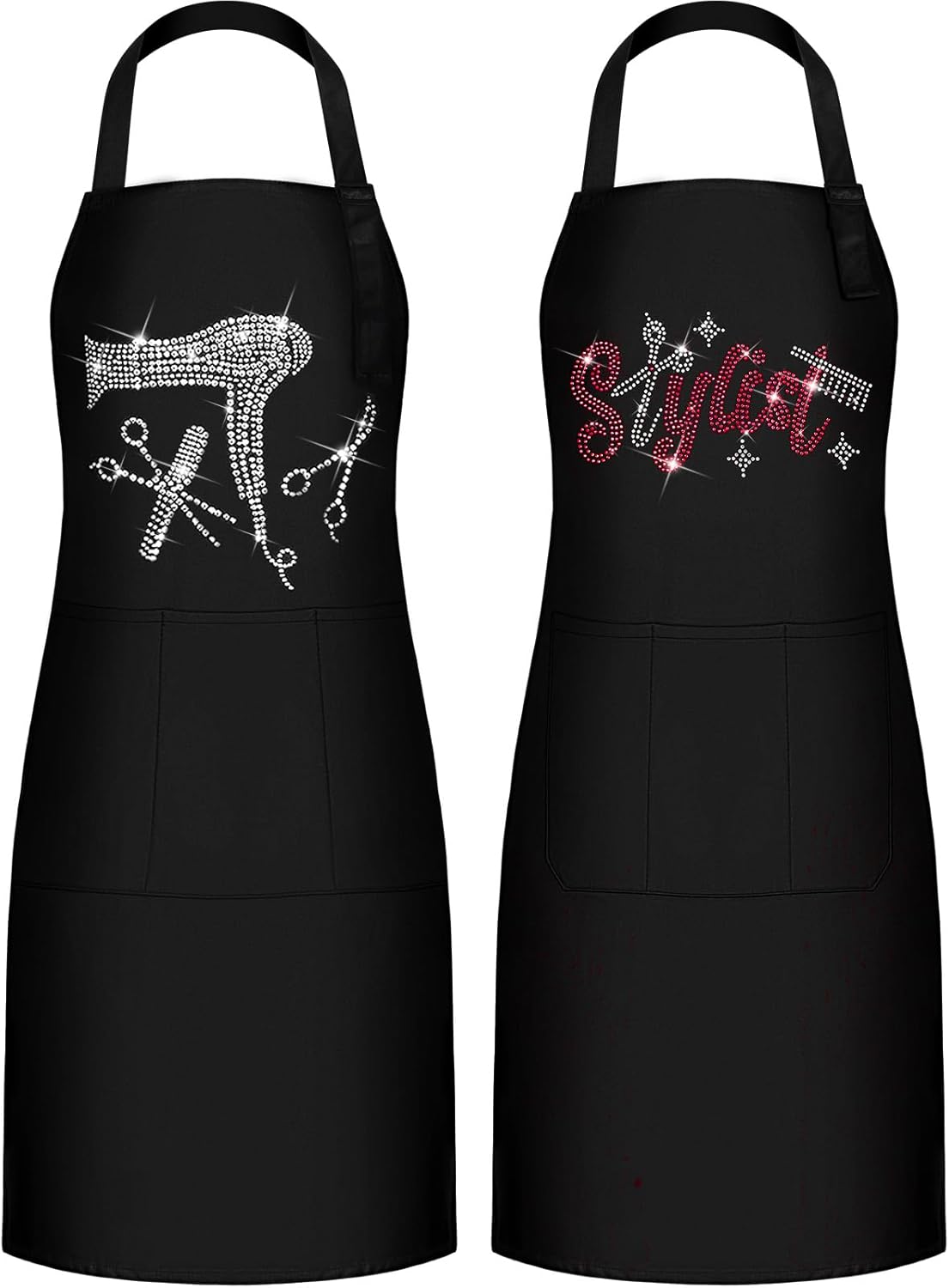Hair Stylist Apron - Waterproof Salon Apron with Rhinestone Detail & 3 Pockets | 2 Pcs Set