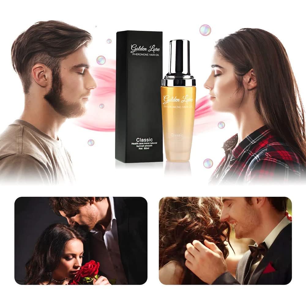 Golden Lure Pheromone Hair Oil - 80ml Leave-In Perfume Hair Serum for Frizz Control & Shine