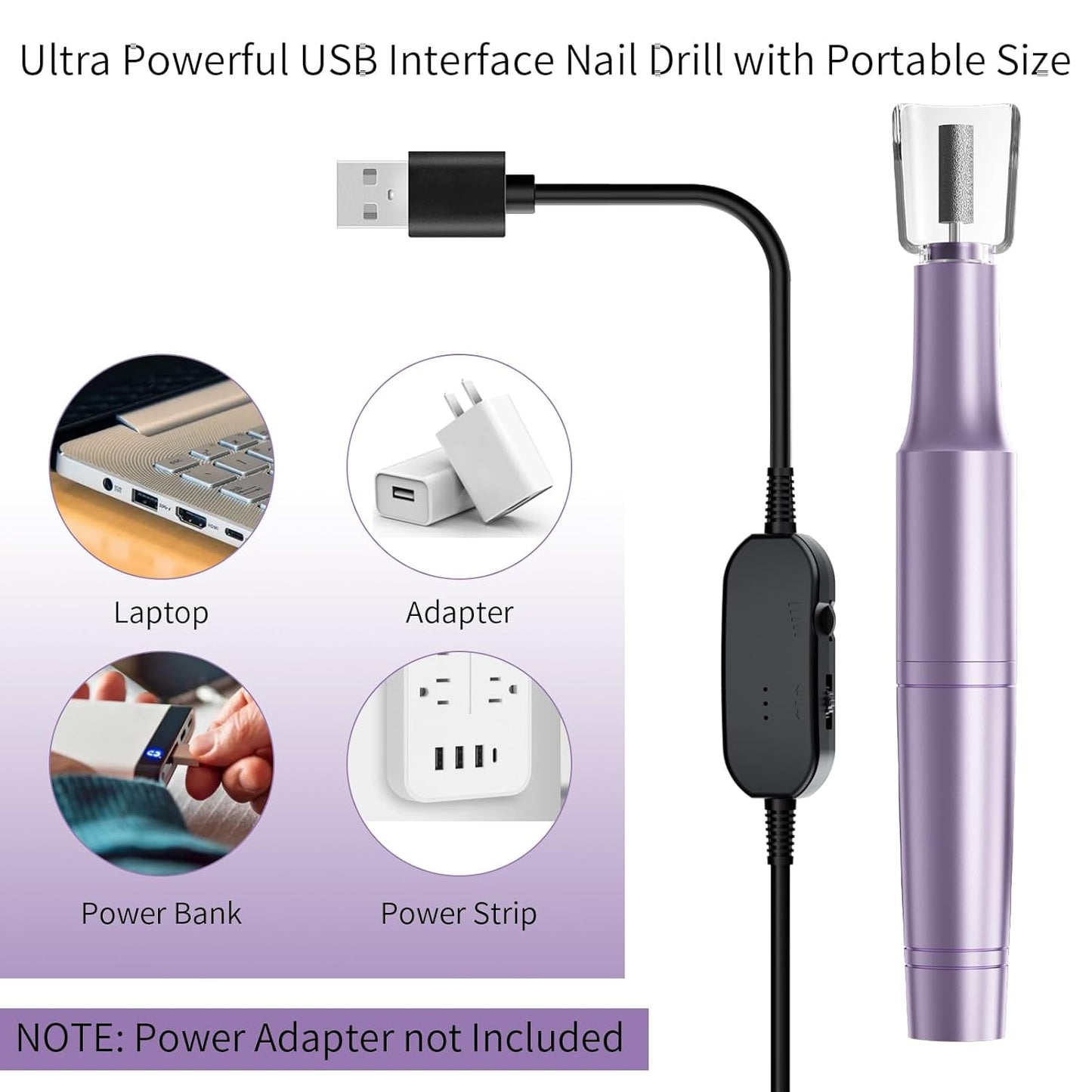 Electric Nail Drill Kit - Professional Corded Nail File for Acrylic & Gel Nails | Portable Manicure Tool (Purple)