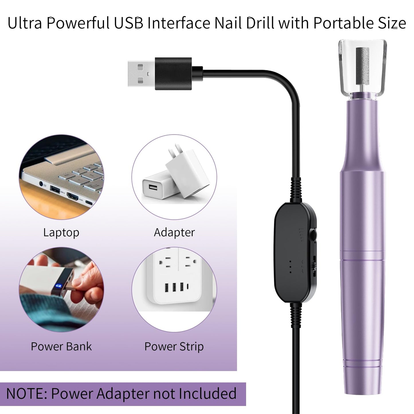 Electric Nail Drill Kit for Acrylic & Gel Nails – Professional Corded Nail File with Bits & Sanding Bands – Portable Manicure Pedicure Tool for Buffing, Shaping, Exfoliation (Purple)