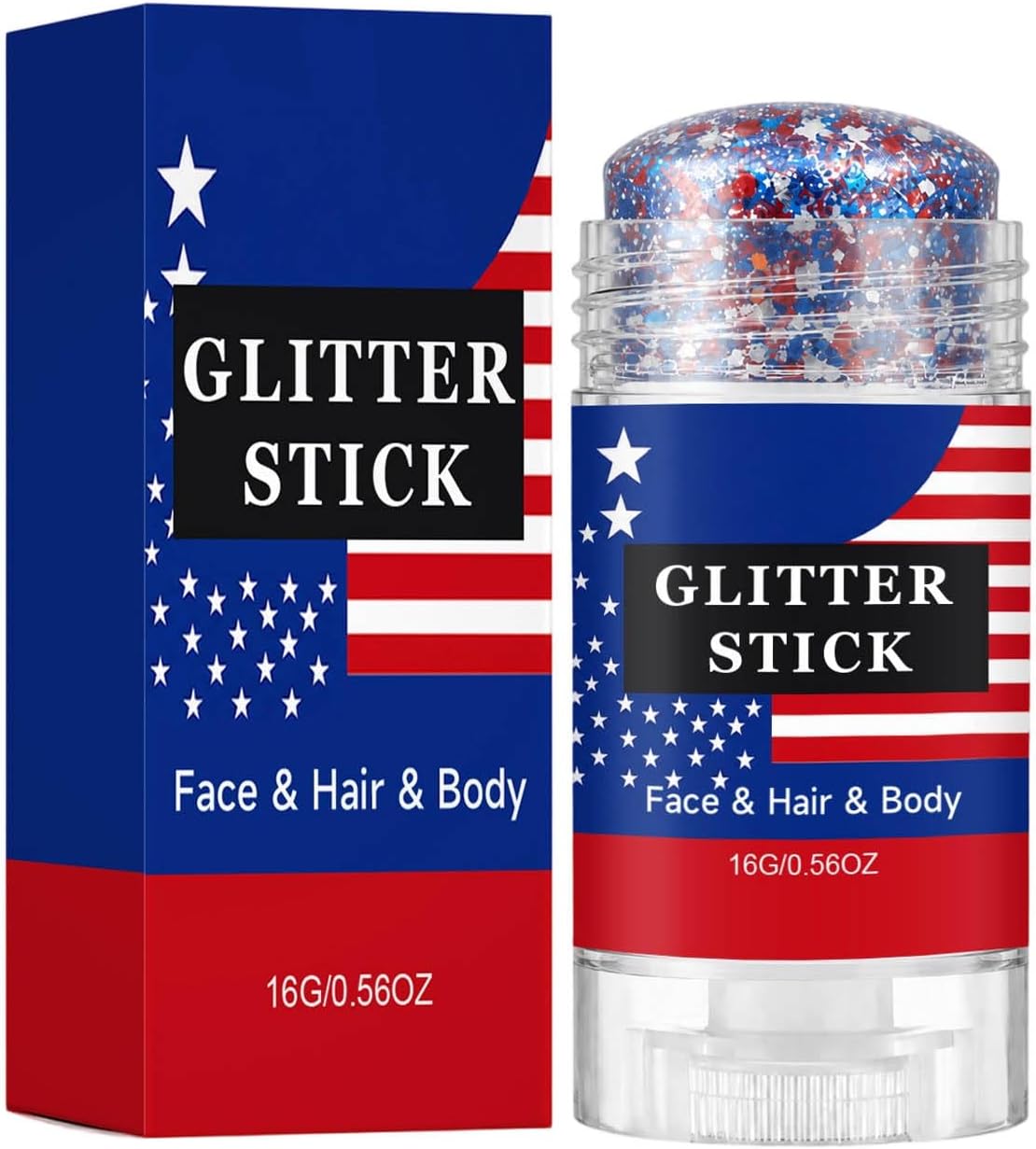 Red White Blue Hair Glitter Stick | Face & Body Paint for Fourth of July Makeup & Decorations