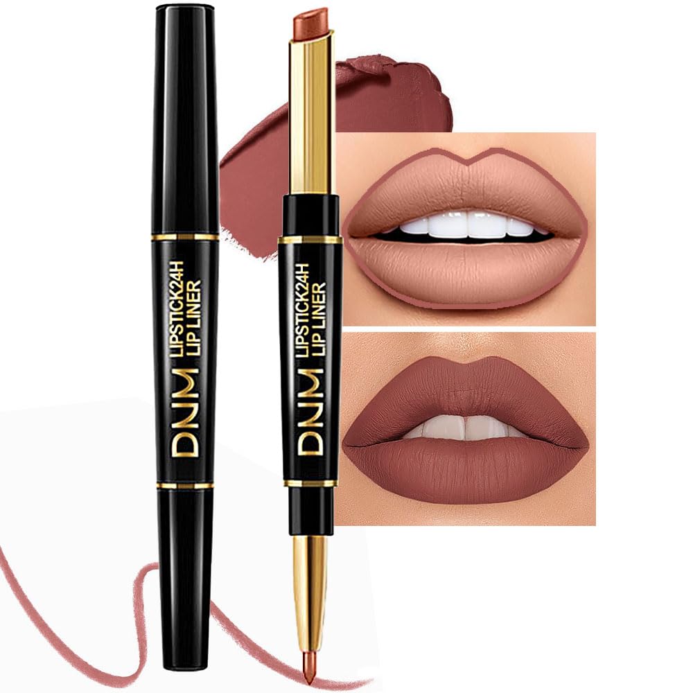Chestnut Nude Brown Matte Lip Liner & Lipstick Set - Long Lasting, Waterproof, Smudge Proof | Antique Rose