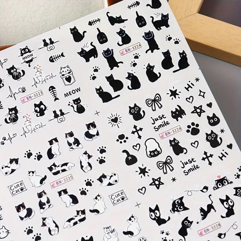 Cute Cat Nail Art Stickers - 12PCS Water Transfer Designs