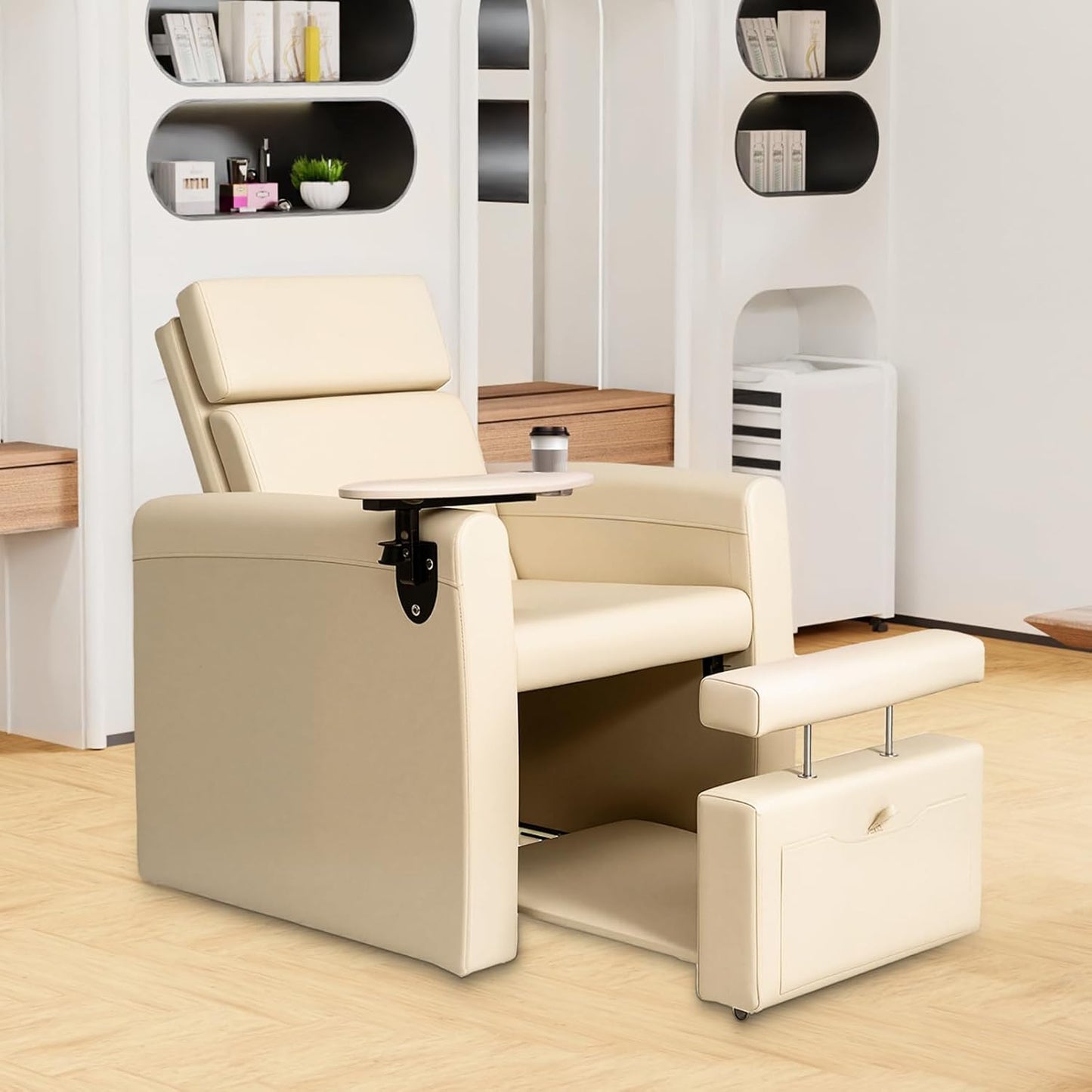 Electric Pedicure Chair - Adjustable Backrest & Movable Cup Holder | Professional Spa Salon Equipment (Bleached Sand)