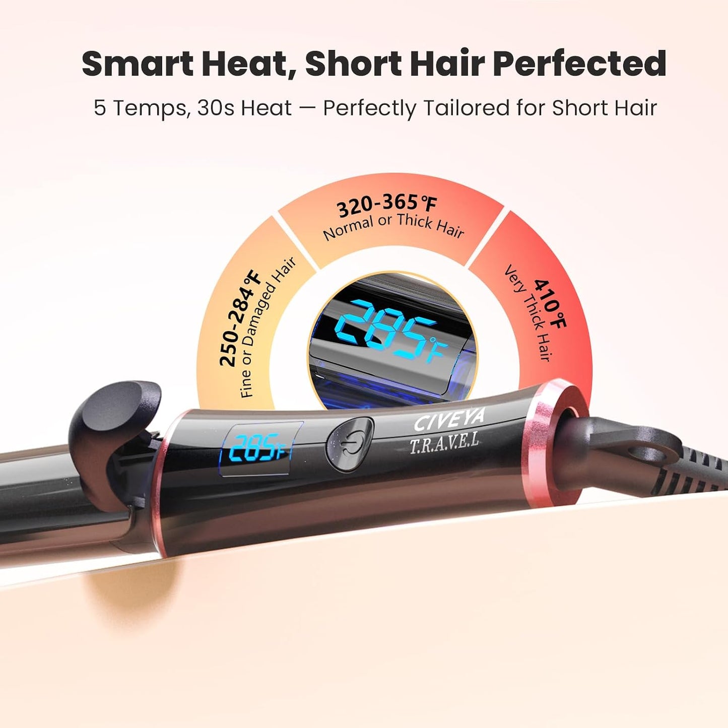 CIVEYA Travel Mini Curling Iron - 1 Inch Dual Voltage Ceramic Wand with 5 Adjustable Temps | Fast Heat-Up, Infused with Argan Oil