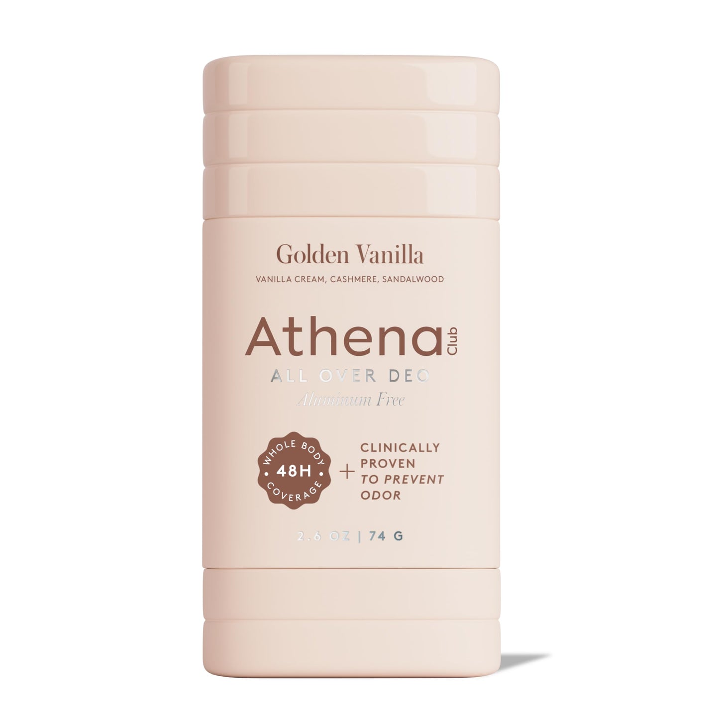 Athena Club All Over Deo Natural Deodorant Stick for Women, Aluminum Free Whole Body Deodorant, 48 Hour Odor Protection, Goes On Clear, Golden Vanilla Scent, 2.6 oz