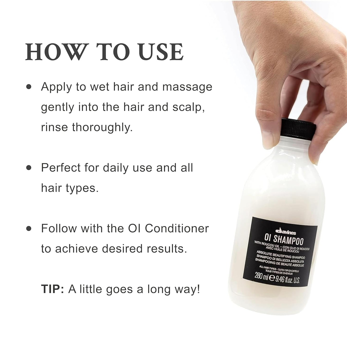 Davines OI Shampoo - Milky-Smooth Hydrating Cleanser for All Hair Types | Antioxidant-Rich Roucou Oil for Shine & Softness