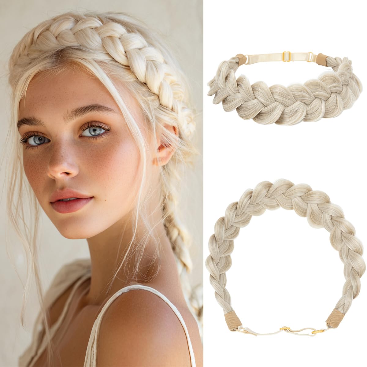 Wide Elastic Braided Headbands for Women - Adjustable Synthetic Hair Hairpiece | Red Vino