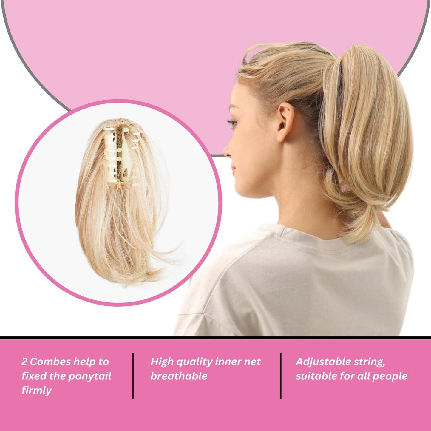 10-Inch Straight Claw Clip-In Ponytail Hair Extensions - Black | Realistic Synthetic Hair for Women & Men