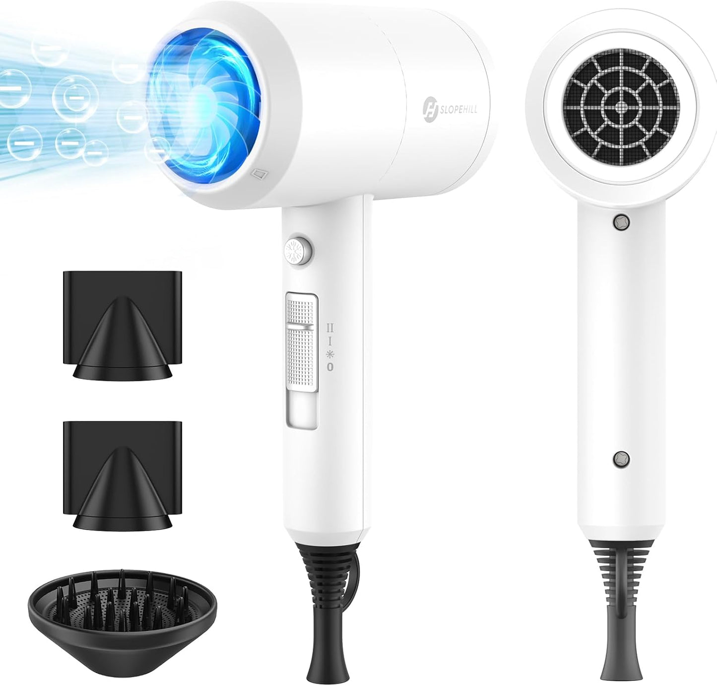 Ionic Hair Dryer - Powerful 1800W Fast Drying with Low Noise | 2 Concentrator Nozzles & 1 Diffuser - Agate Red