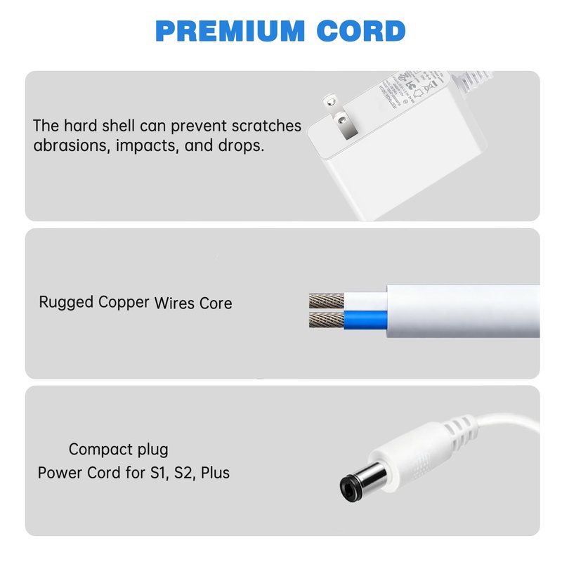 Charger Power Cord for Spectra Electric Breast Pump S1, S2, Plus, S3 Pro, SPS100, SPS200, SG Synergy Gold Charging Cord, Baby Breast Pumps AC Adapter, White