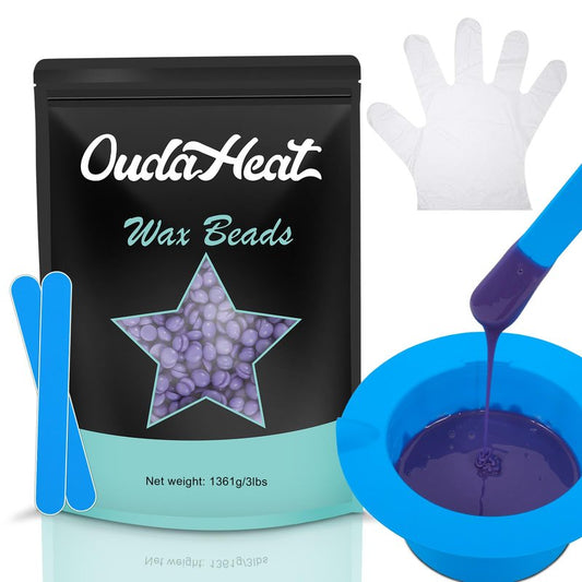 3lb Bulk Hard Wax Beads, Professional Waxing Bead for Brazilian, Bikini, Body, Face, Legs, Coarse Hair Hair Removal, Stripless Wax beans, Salons Supplier Wax Bead Refill, 1 Silicone Pot and 5 Sticks
