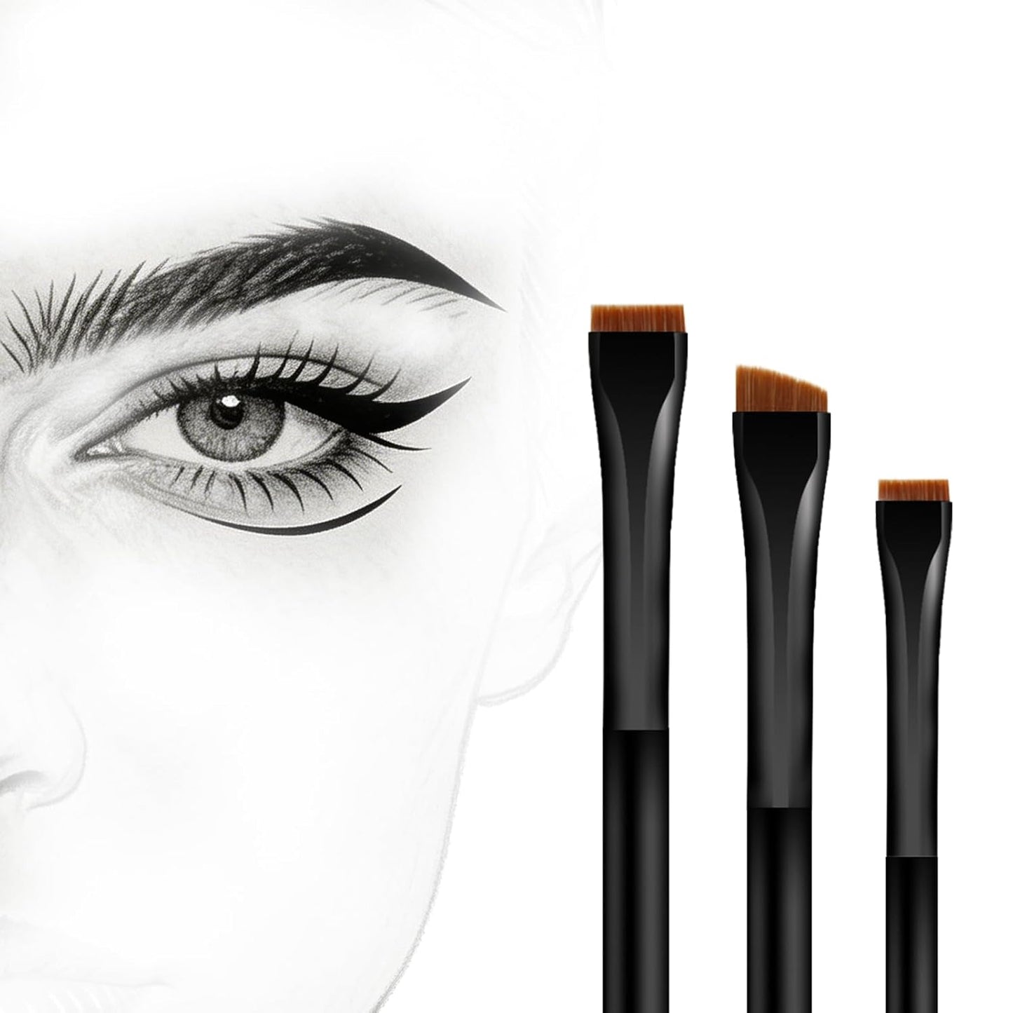 Ultra-Thin Eyebrow Brush Set - 3Pcs Angled Precision Eyeliner Brushes | Cruelty-Free Synthetic Bristles (Black)